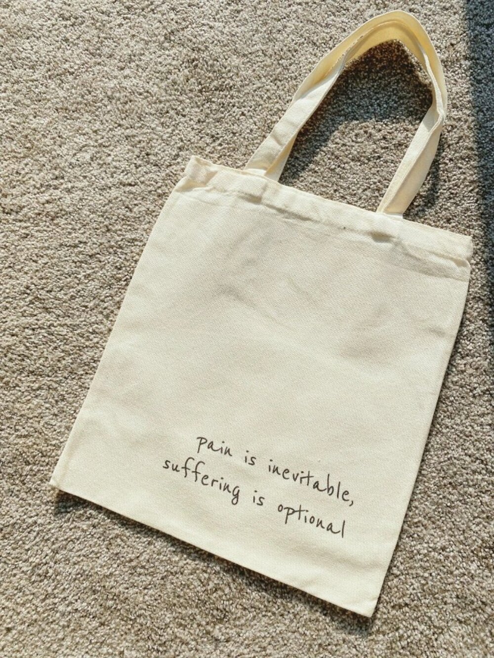 Inspirational Quote Canvas Tote Bag Beige Reusable Cotton Shopping Book Bag